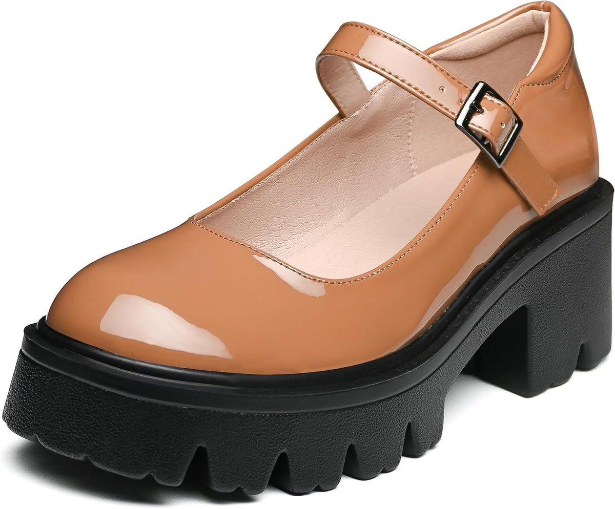 The Platform Mary Jane — Caramel Patent