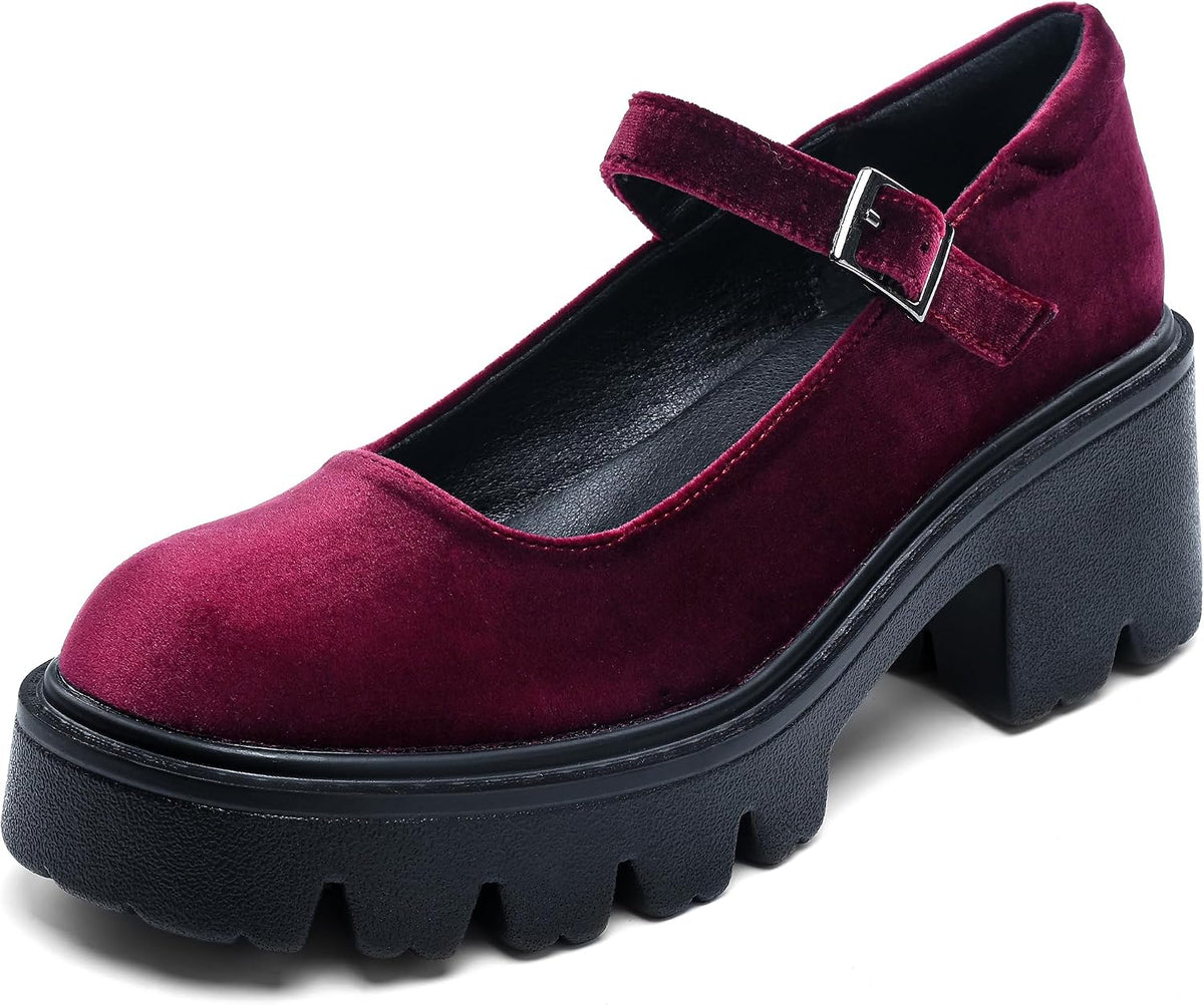 The Platform Mary Jane — Bordeaux Velvet