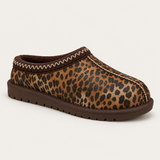 Leopard — patterned brown braided clog; AI-enhanced studio image