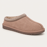 Mushroom — muted taupe braided clog; AI-enhanced studio image