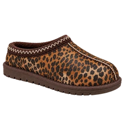 Leopard — patterned brown braided clog; AI-enhanced studio image