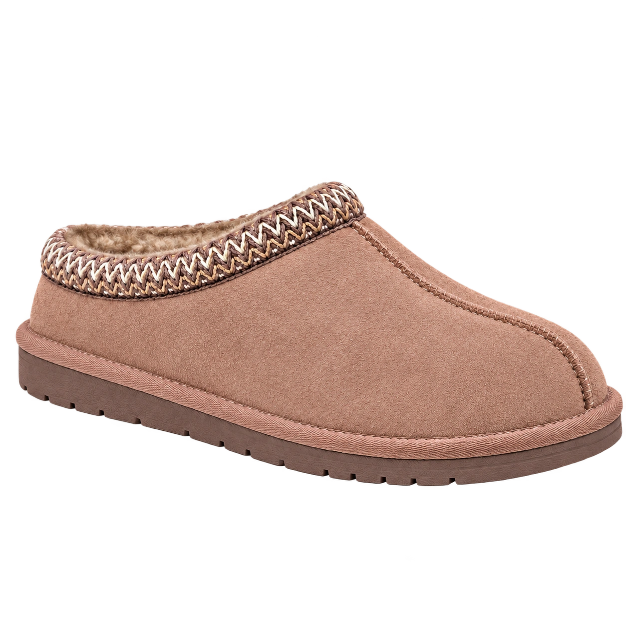 Mushroom — muted taupe braided clog; AI-enhanced studio image