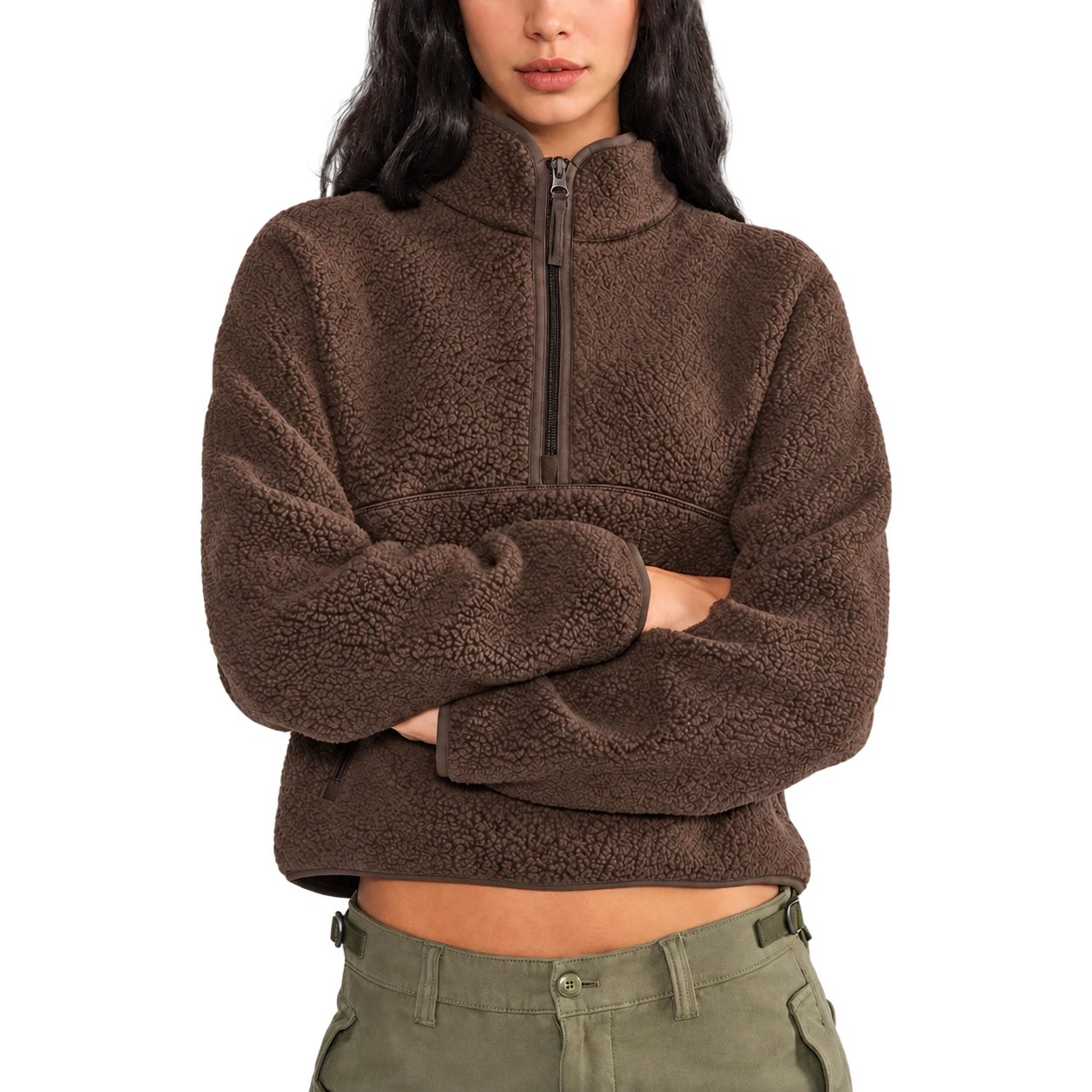 The Cloudline Half-Zip — Cocoa; AI-enhanced product photo with transparent background