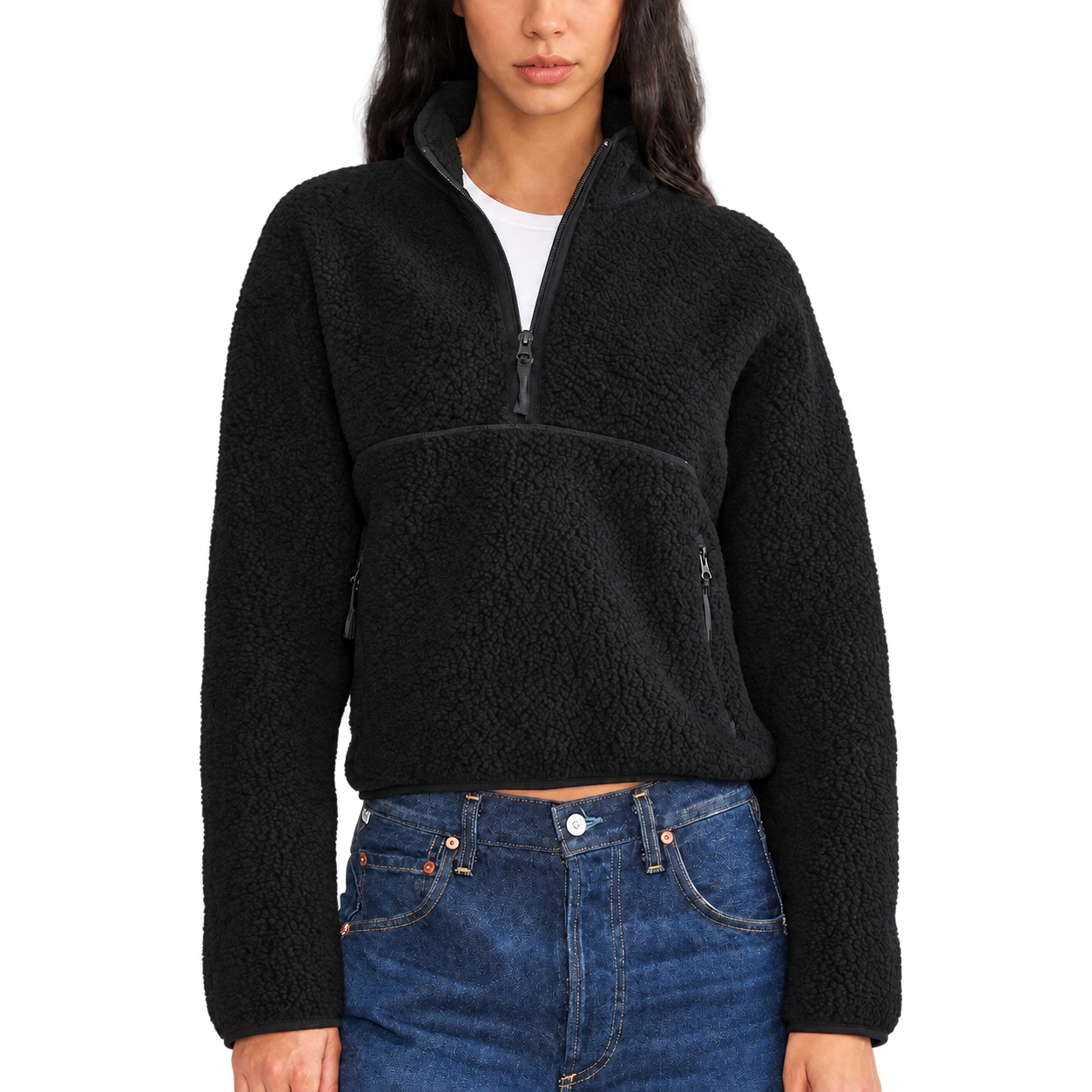 The Cloudline Half-Zip — Ink; AI-enhanced product photo with transparent background