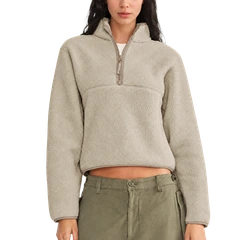 The Cloudline Half-Zip — Sandstone; AI-enhanced product photo with transparent background