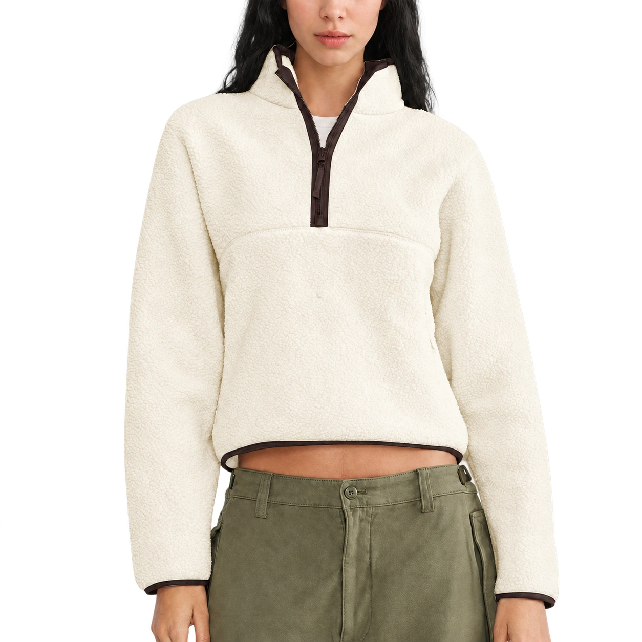 The Cloudline Half-Zip — Vanilla Contrast; AI-enhanced product photo with transparent background