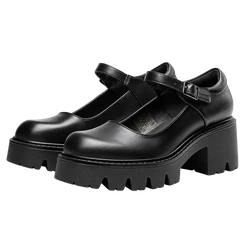 Paire de chaussures Mary Jane à plateforme noire lisse avec brides à boucles