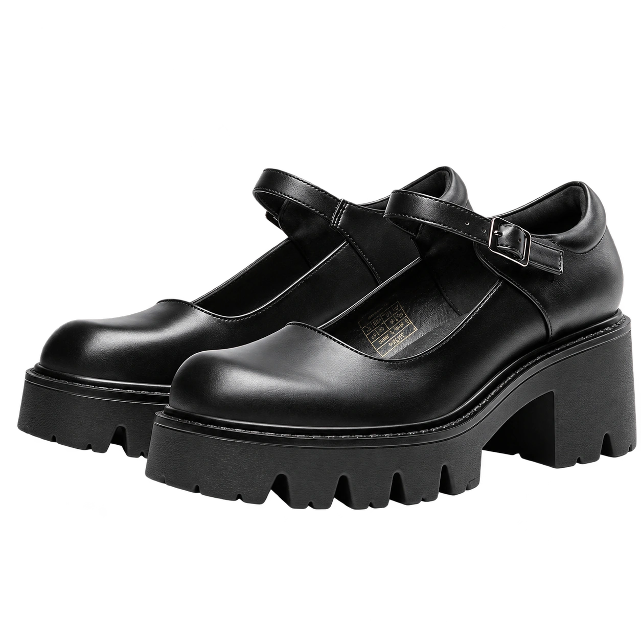 Paire de chaussures Mary Jane à plateforme noire lisse avec brides à boucles